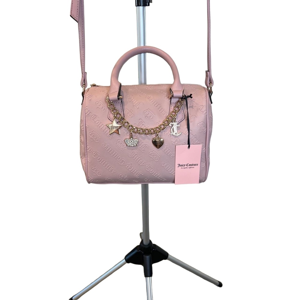 NWT Juicy Couture Womens Dusty Blush Satchel Crossbody Top Handle Embossed Charm